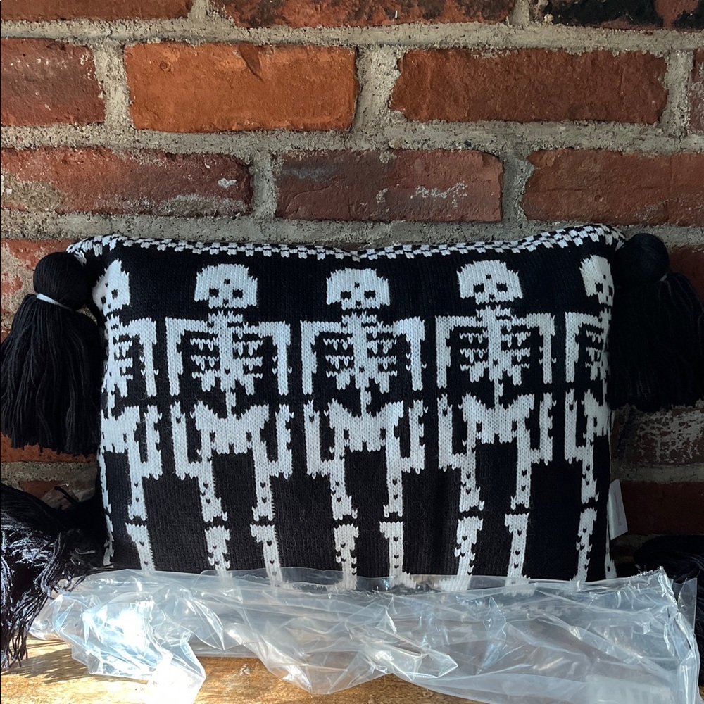 Skeleton Pattern Black and White Holiday Pillow